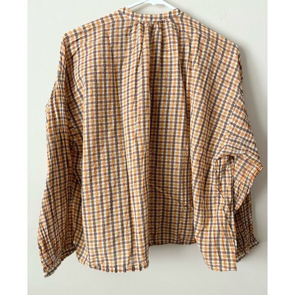 DOEN The Jane Blouse Orange Meringue Plaid Print S - Picture 7 of 9